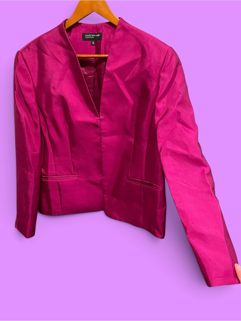Pink princess silk blend Jones New York hook blazer pockets 90s classic twee